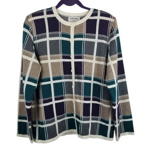 Alfred Dunner Vintage Button Up Women's Multicolored Patchwork Cardigan Sz M.